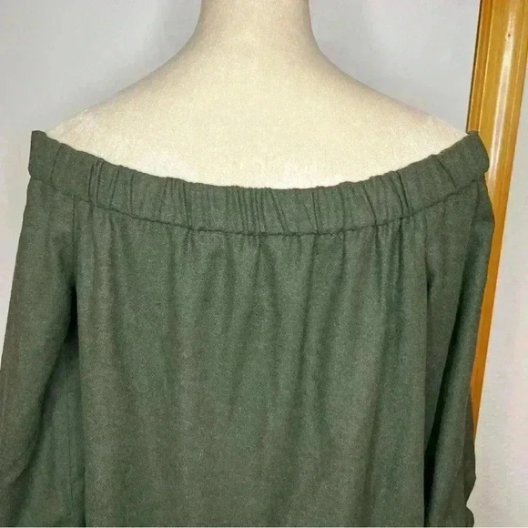 Tibi Wool Blend 3/4 Sleeve Shirt Women 4 Green Off Shoulder Rounded Neck Tunic - Picture 7 of 10